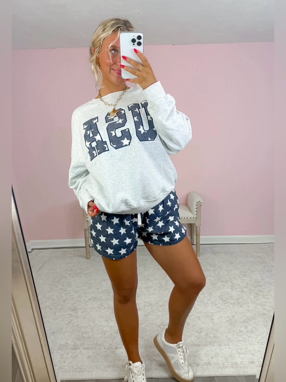 262 USA crewneck and denim shorts SET